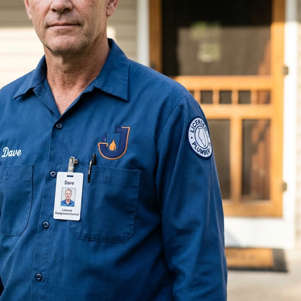 Licensed plumber showing ID badge in Tuscumbia, AL