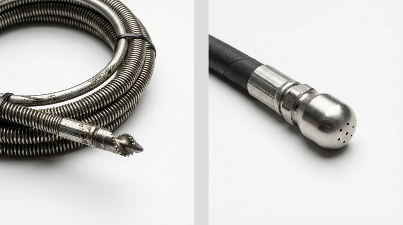 Drain snake cable and hydro jetting nozzle used for drain cleaning in Tuscumbia, AL