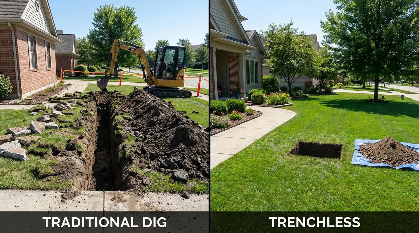Trenchless sewer repair with minimal yard damage versus traditional excavation in Tuscumbia, AL
